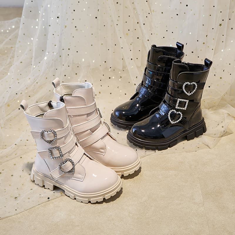 2026 New Arrival Girls' Patent Leather Boots Fashion Performance Single Boots British Style Autumn/Winter Mid-Calf Princess Kids' Martin Boots