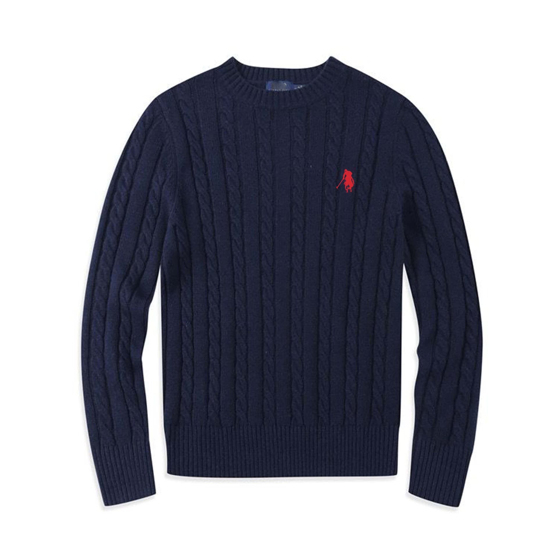 Autumn/Winter Crew Neck Cable Knit Sweater for Men, Business Casual Wool Blend Pullover with Small Horse Logo, Couples Knitwear