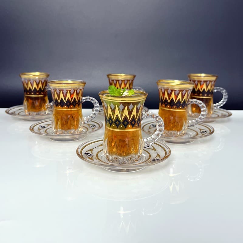 Premium Arabic Restaurant Tea Glass Turkish Red Tea Cups and Saucers