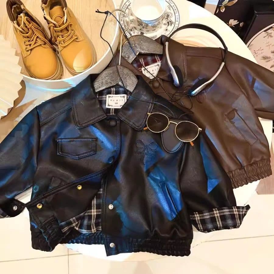 Girls Korean style short leather jacket 2026 spring and autumn new baby girl fashionable casual leather jacket trend