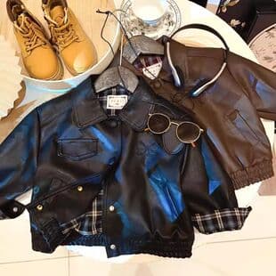Girls Korean Short Leather Jacket 2026 Spring/Autumn New, Baby Girl Fashionable Casual Leather Blazer Trendy