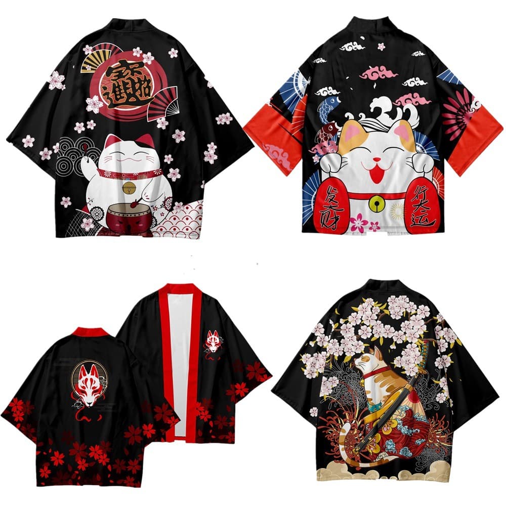Cross-border Lucky Cat Hot Selling New Haori Kimono 2026 Japanese Summer Cardigan Bathrobe Unisex Samurai Cat