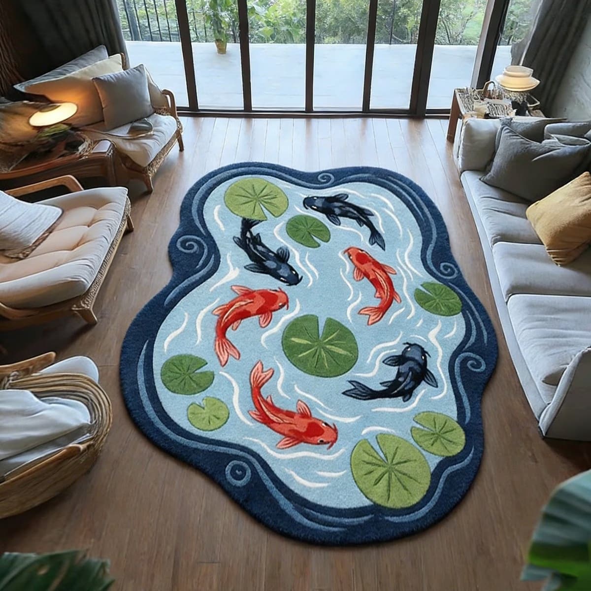 Cross-border Pond Koi Imitation Cashmere Irregular Doormat Living Room Stain-Resistant Durable Rug Bedroom Bedside Decorative Mat In Stock