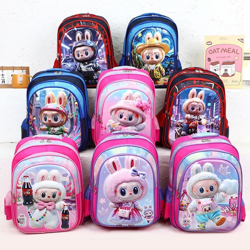 New 16-inch Labubu backpack for boys and girls, kindergarten and elementary school students ages 6-12, large capacity
