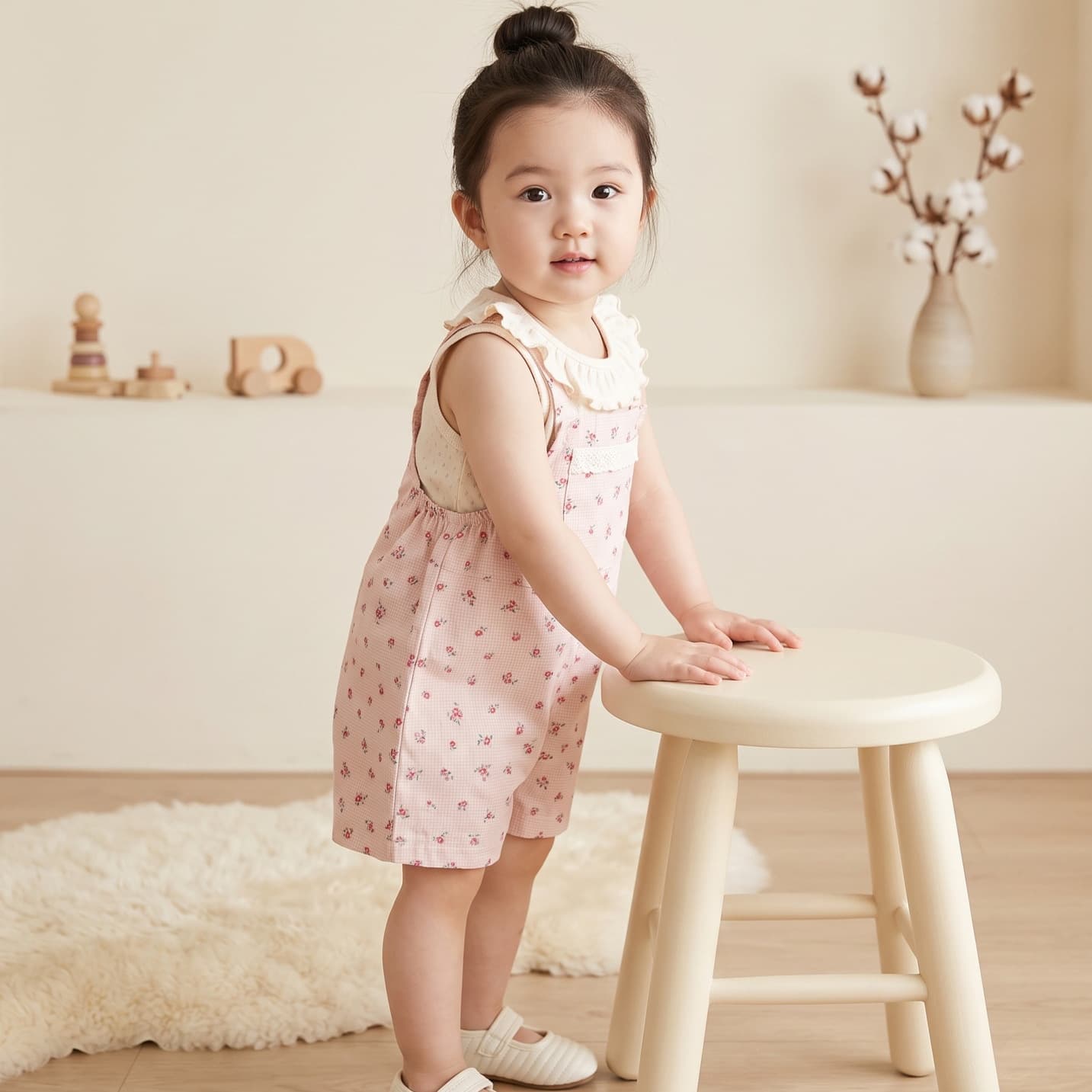 Girls' Bow Collar T-Shirt and Suspenders Set - New Summer Baby Vest, Kids Korean Style Floral Print Short Sleeve Children's Clothing
