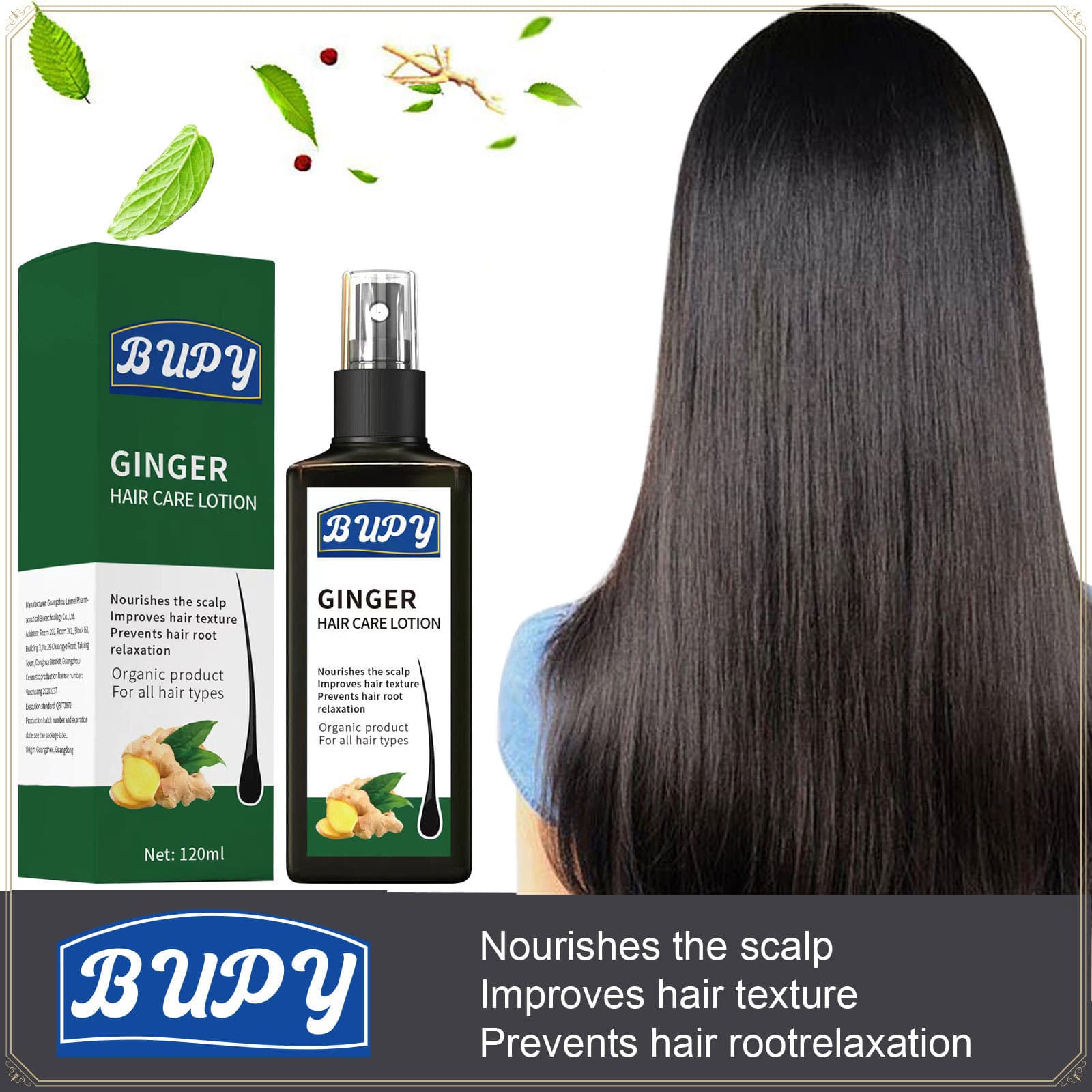 BUPY Hair Growth Spray Hair Care Lotion Repair Scalp Hair Damage Hair Growth Body Care Anti-Hair Loss Ginger