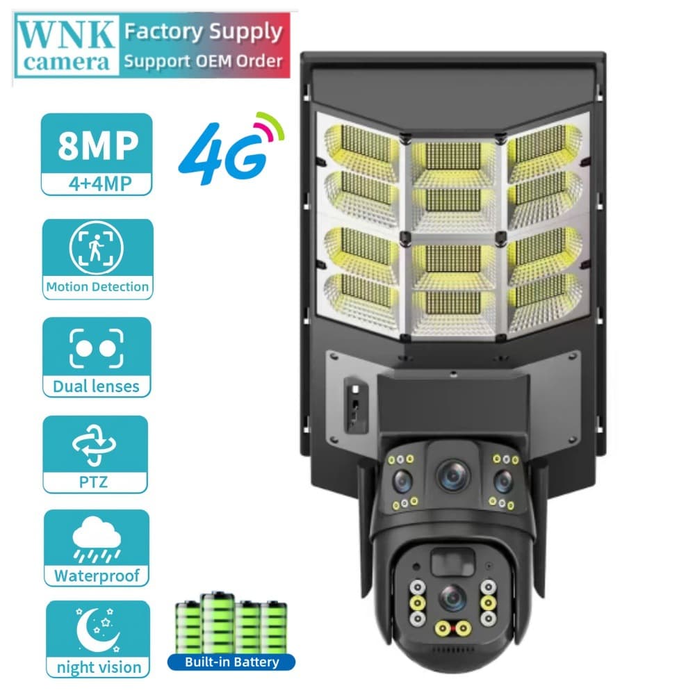 IP66 Waterproof 4G Solar Camera LED Street Light HD 4MP Wireless Security Camera