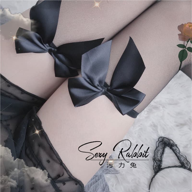 Wuli Bunny Lingerie Women's Butterfly Knee-High Stockings Sexy Fishnet Black Silk Cute Kawaii