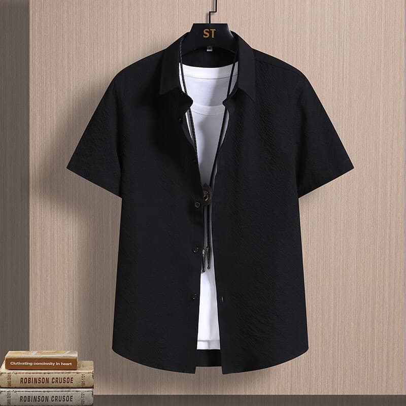 Summer Seersucker Solid Short Sleeve Shirt for Men, Stylish and Cool Casual Half-Sleeve Shirt, 2026 New Arrival