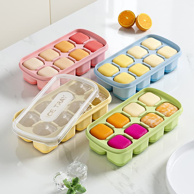 Simple Ice Cube Tray with Lid, Soft-Bottom Small Ice Cube Mold, 8-Cell Freezer Tray, Fruit Storage Box