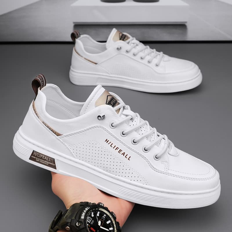 Slip-On Men's Shoes Spring Breathable Pilot Casual Shoes Men's Sports Flat Shoes Anti-Slip Waterproof White Leather Shoes