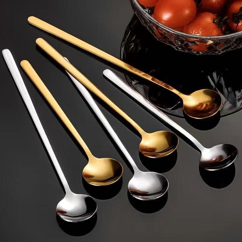 Stainless Steel Small Spoon Coffee Spoon Gold Small Round Spoon Honey Dessert Mug Spoon Stirring Spoon Wholesale Long Handle