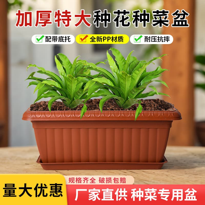 Thickened Holland Planter for Balcony Vegetable Gardening, Rectangular Plastic Planting Trough for Home Balcony Flowers and Vegetables