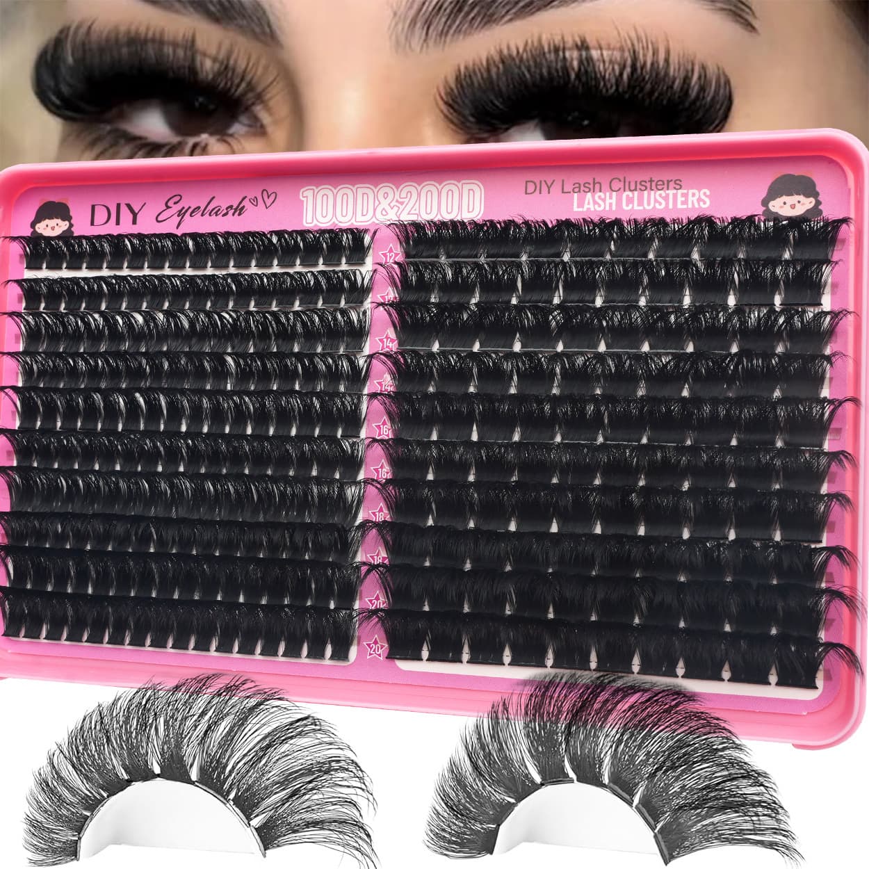 False eyelashes 100D+200D high imitation soft hair cross-border DIY Amazon foreign trade European and American segmented eyelashes 12-20mm