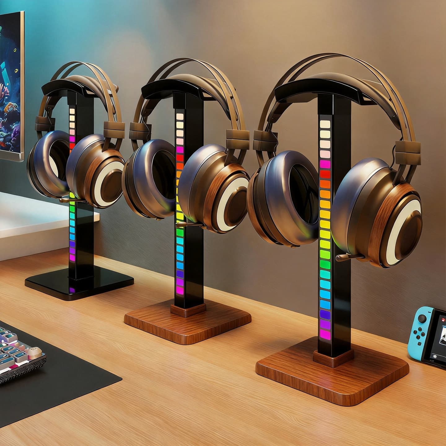 Headset Headphone Stand with Ambient Light, Bluetooth Headphone Hanger, Gaming Desktop Multi-Functional Holder