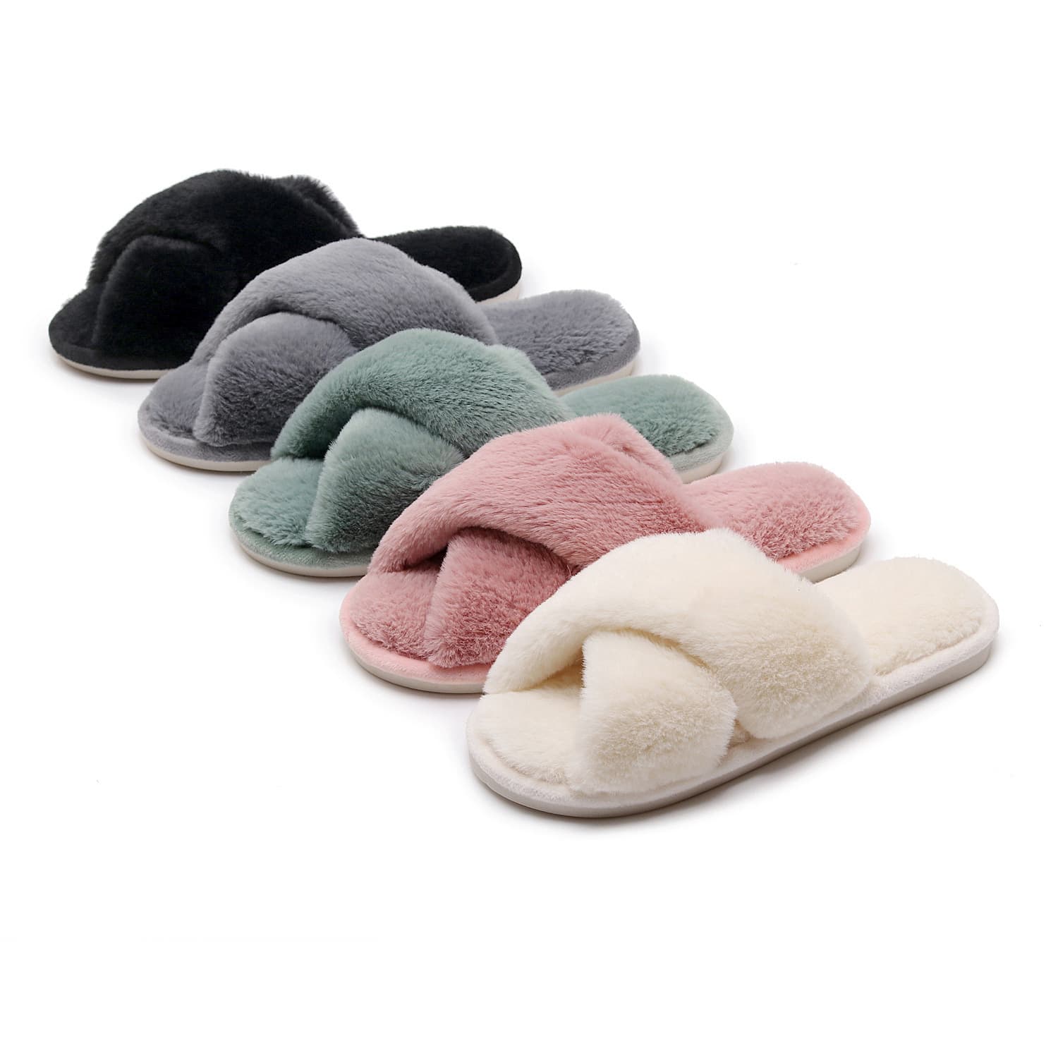 Cross-Border Best-Selling Cross Fluffy Slippers for Women, Winter Warm Home Cotton Slippers, Indoor Non-Slip Fleece-Lined Slippers