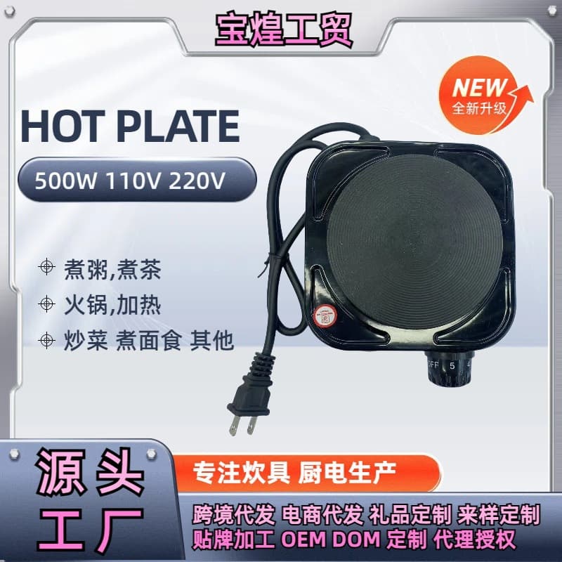 Cross-border Electric Stove for Medicine Decoction, 500W Hot Plate with Adjustable Temperature for 110V US and 220V EU Standards