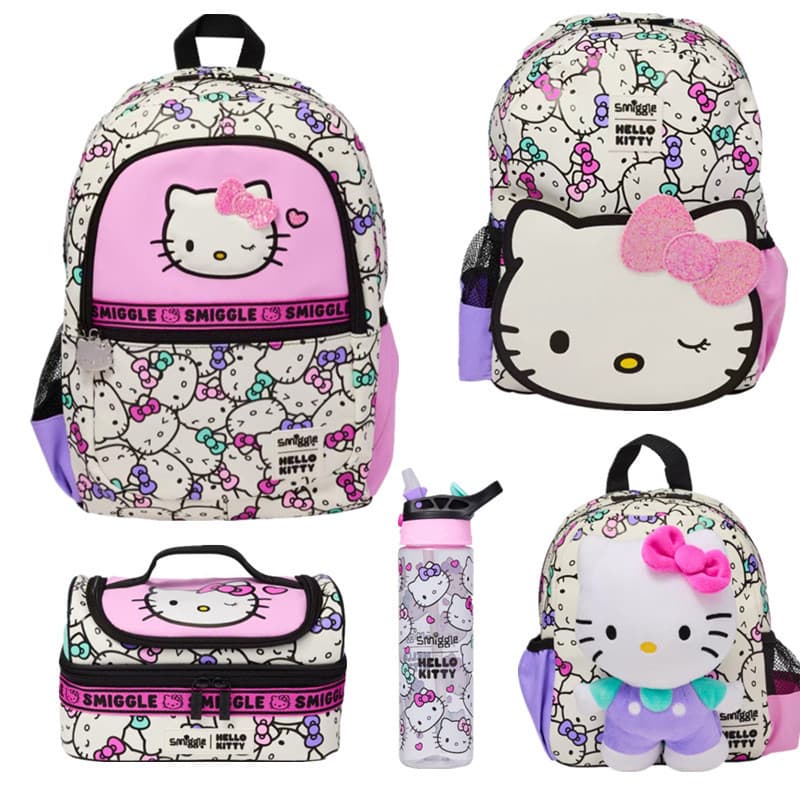 Australia Smiggle Hello Kitty Backpack for Kindergarten Students, Insulated Lunch Bag with Water Bottle