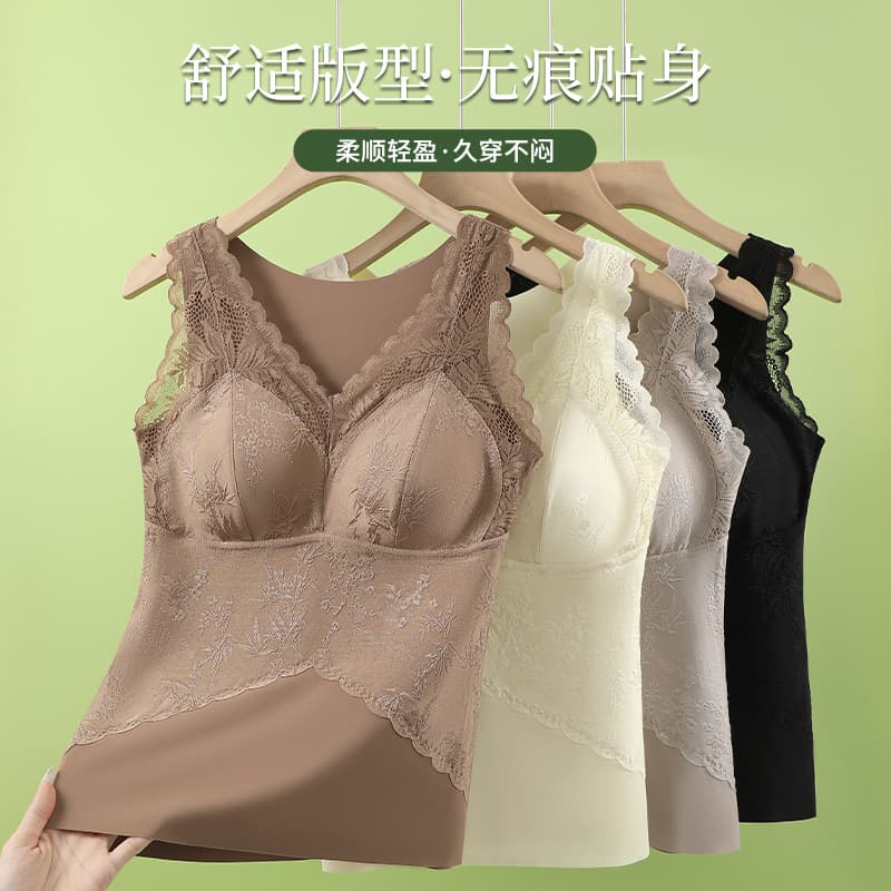 Sexy New Lace Trim Backless Camisole Top for Women with Built-in Pads, Anti-Exposure Undershirt