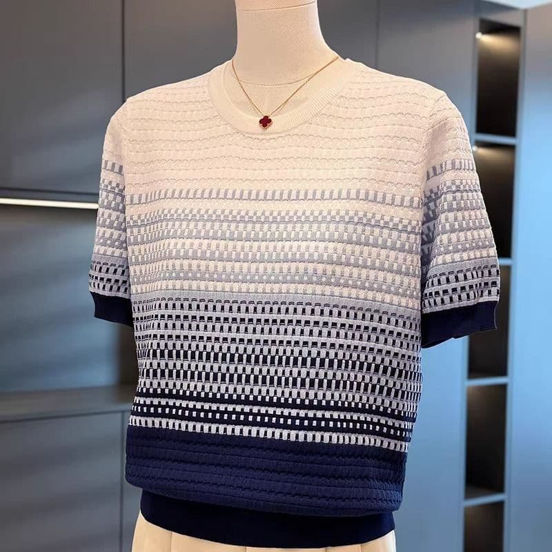 Fashionable Knit Top for Middle-Aged Women Short Sleeve Summer New Arrival Age-Defying Stylish T-Shirt