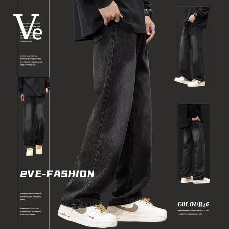 American Trendy Brand Jeans for Men, Spring/Autumn Thin Washed High Street Straight-Leg Pants, Distressed Casual Wide-Leg Pants for Men