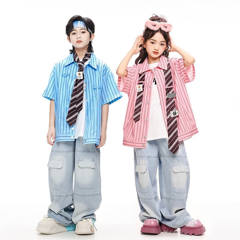 Kids Hip Hop Streetwear Set for Boys and Girls, Cool Shirt and Pants Outfit for Hip Hop Performance