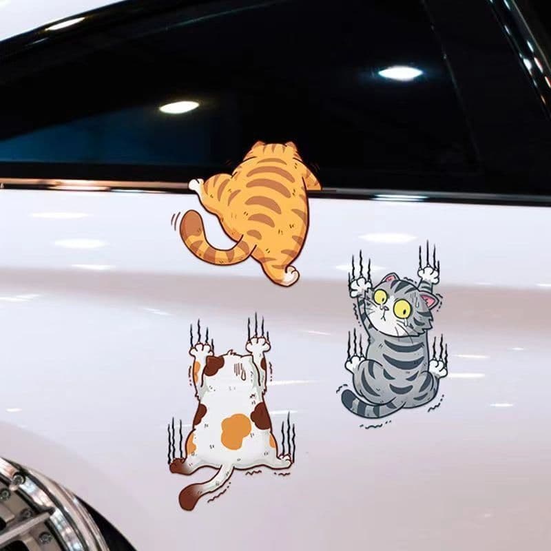 Cross-border Temu Funny Pet Cat Scratch Car Sticker Scratch Cover Motorcycle Cartoon Decal