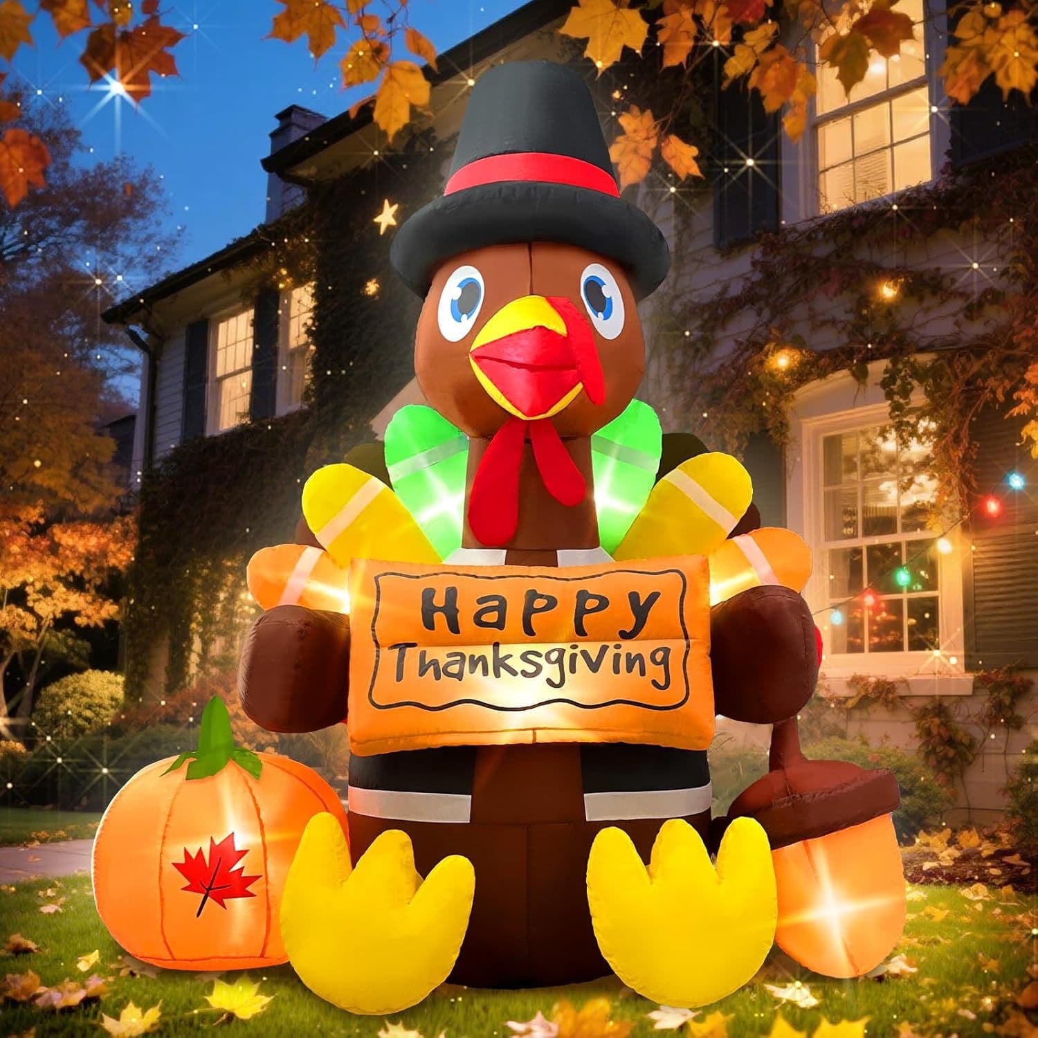 6ft Thanksgiving Inflatable LED Light Turkey Home Inflator Outdoor Lawn Yard Decoration Cartoon Inflatable Toy