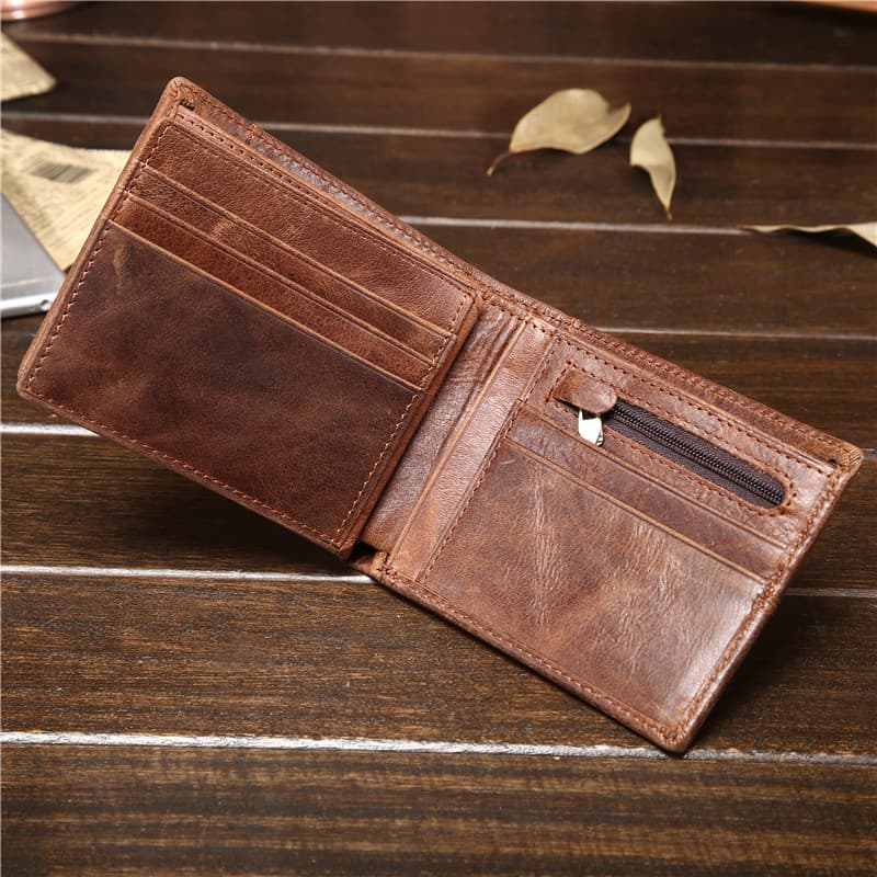 Popular Foreign Trade Item: Crazy Horse Leather 80% off Coin Purse for Men, Genuine Leather Coin Purse, First-Layer Cowhide Short Wallet for Documents