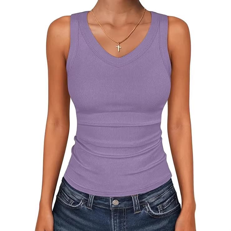 Amazon cross-border 2026 summer women's vest V-neck ribbed knitted slim-fit sleeveless casual bottoming vest