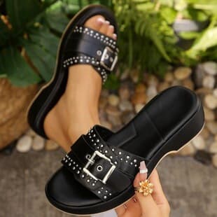 White Black 2026 Summer One Strap Tired New One Strap Wedge Heel Absolutely Beautiful Height Increase Not Slippers Petite