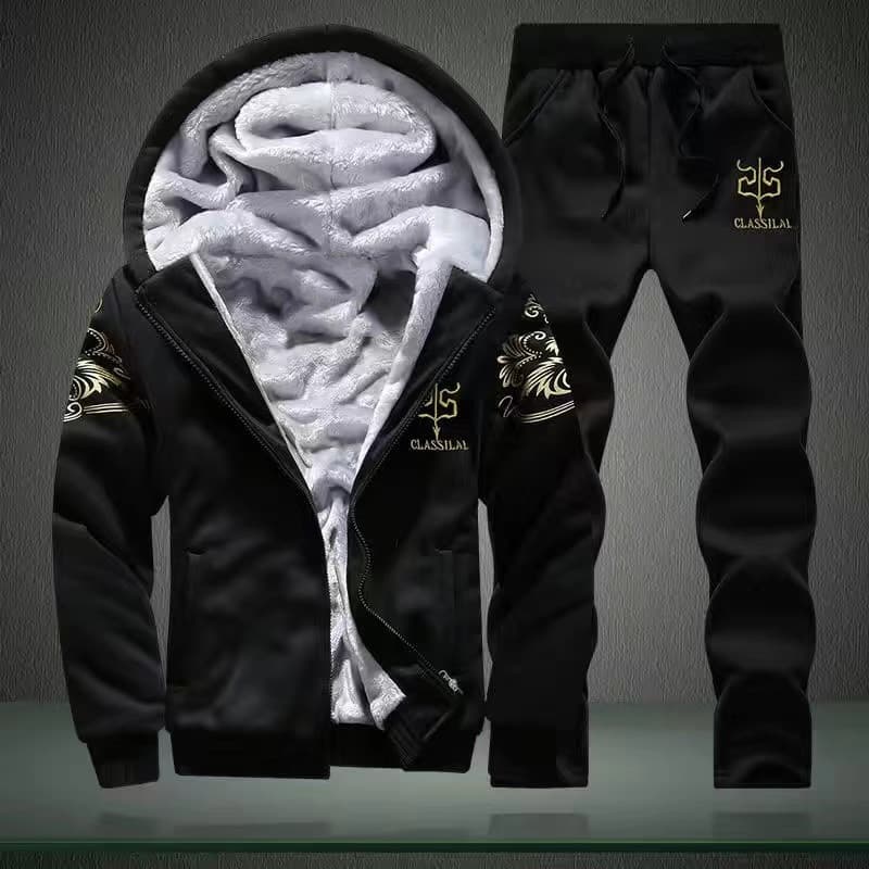 Y7 Fleece-Lined Winter Two-Piece Set, Thickened Men's Suit, New Fashion Handsome Casual Sportswear