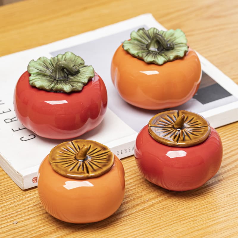 Small "Everything Goes Well" ceramic simulated persimmon jars for tea or wedding candies, decorative candy boxes.