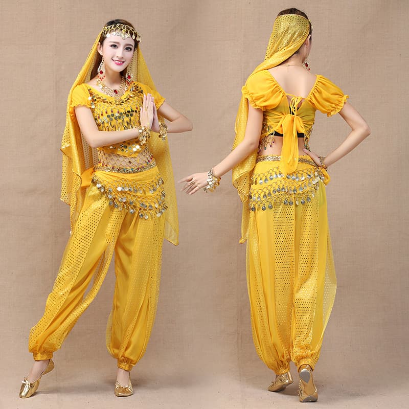 Indian Dance Costume Xinjiang Dance Ethnic Dance Belly Dance Short Sleeve Harem Pants Set Performance Outfit Women