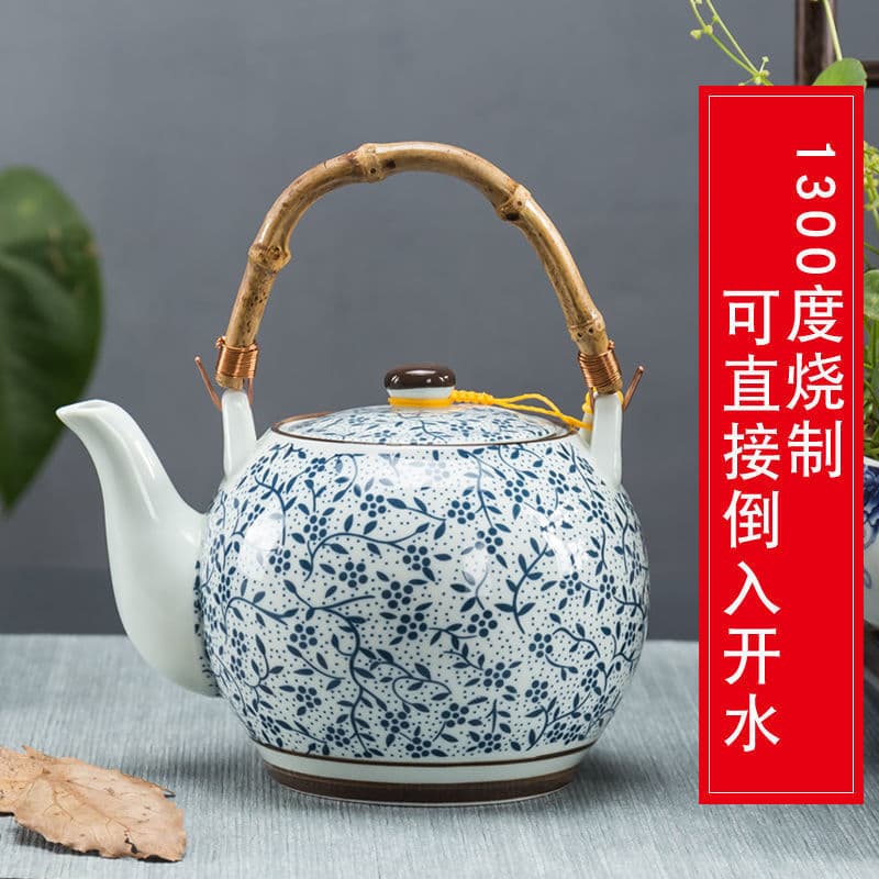 Ceramic Teapot with Infuser for Restaurant Hotel, Large Handle Teapot, Home Cold Water Pitcher 900ML