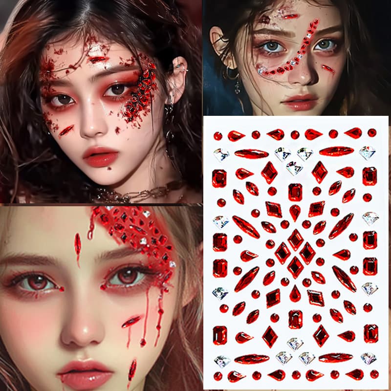 Halloween face sticker scar makeup ruby sticker diamond bloodthirsty makeup stage eye jewelry diamond with back glue rhinestone