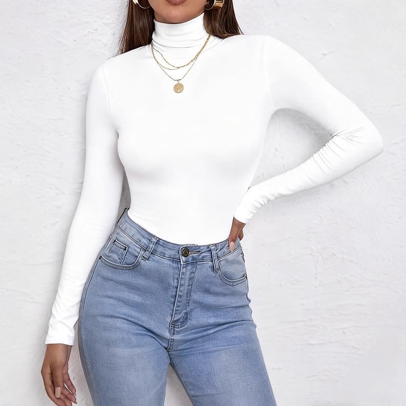 Amazon Cross-Border European and American Women's Fall/Winter Bestseller High-Neck Long-Sleeve Base Top, European and American Style Slim Fit