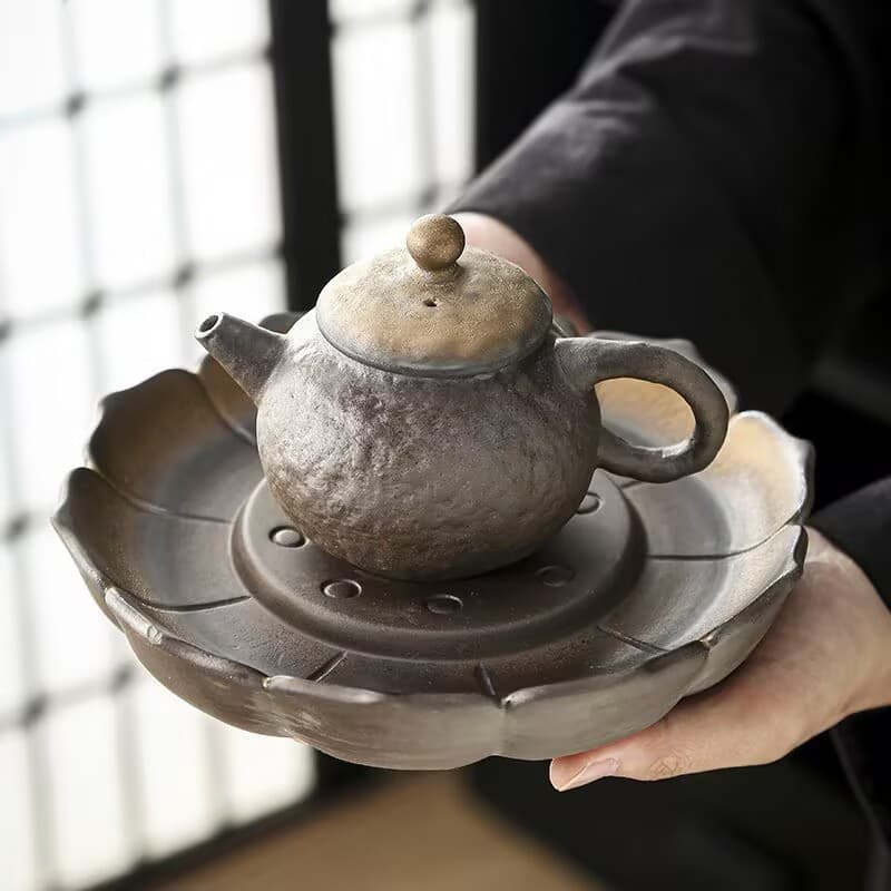 Coarse Pottery Minimalist Creative Ceramic Teapot Stand Dry Brewing Station Water Storage Chinese Retro Teapot Tray Teapot Mat Small Tea Tray