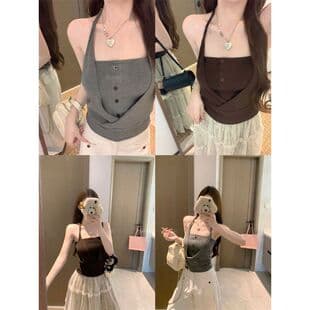 Cross-border Wholesale Pure and Sexy Style Neck Twist Fake Two-piece Camisole Vest Summer Waist-nipped Short Crop Top