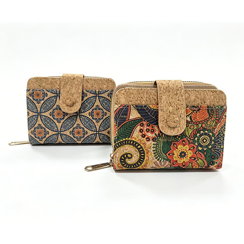 Passport Wallet with All-in-One Print Snap Closure Cork Leather Wallet Multi-Card Holder Portable Cork Wallet Wholesale
