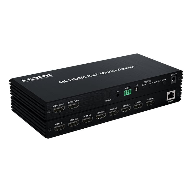 Factory HDMI Matrix 4K 8-in 2-out Seamless Switcher 8-Screen Splitter with Optical Fiber Headphone Audio Extractor