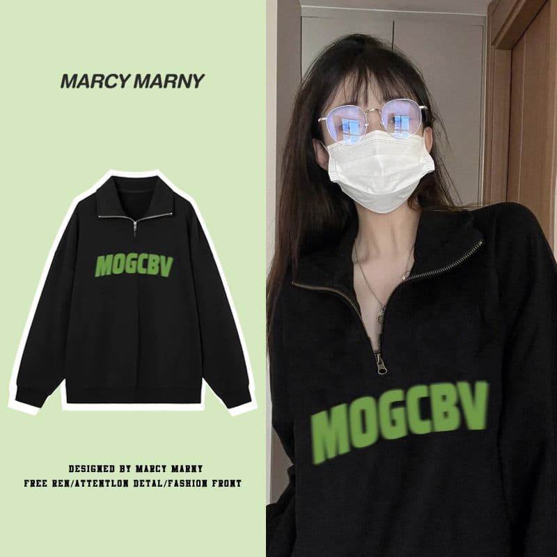 American Retro Collar Hoodie Women Early Autumn Thin Loose Half Zipper Turn-Down Collar Long Sleeve Top Trendy