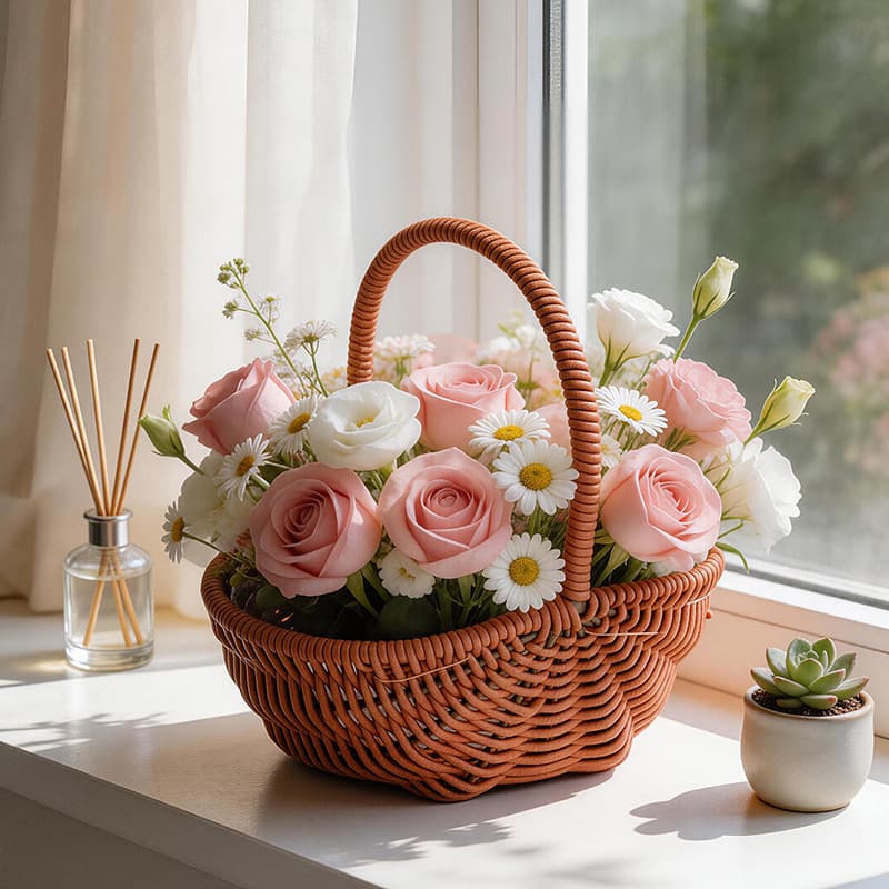 Imitation Wicker Handheld Flower Basket, New Gardening Flower Arrangement Basket, Gift Basket, Postpartum Egg Basket, Flower Shop Holiday Fresh Flower Basket