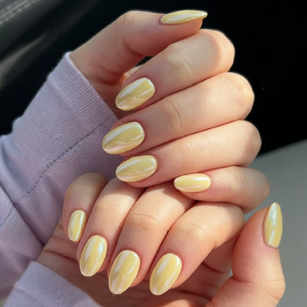 Daily Girly Cream Electroplated Wearable Nail Tips Short Oval Premium Removable Solid Color 32 Pieces
