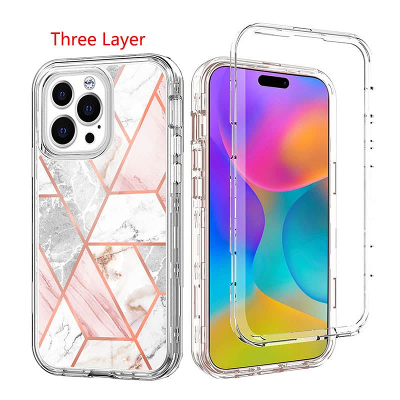 Suitable for iPhone 17 18 15 14 13 16 Pro Max Mobile Phone Case Three-In-One Marble Anti-Fall Cover