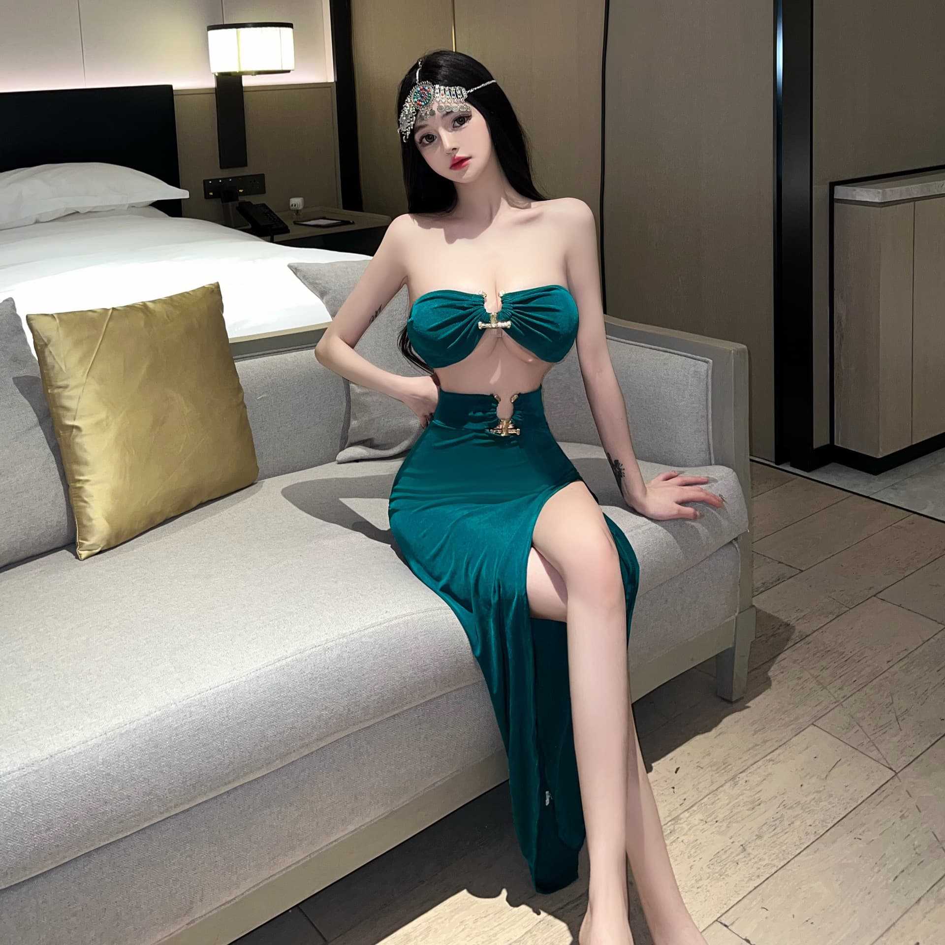 Dark Green Mermaid Lingerie Long Wrap Bustier Sexy Nightclub Bar Latin Lingerie Factory Direct Drop Shipping