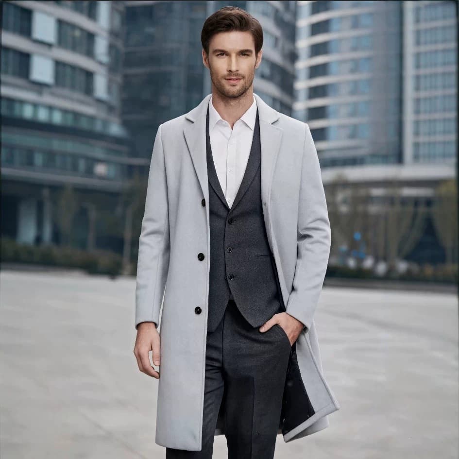 Wholesale cross-border trendy windbreaker men's European and American autumn and winter fashion mid-length windbreaker plus size men's woolen material coat