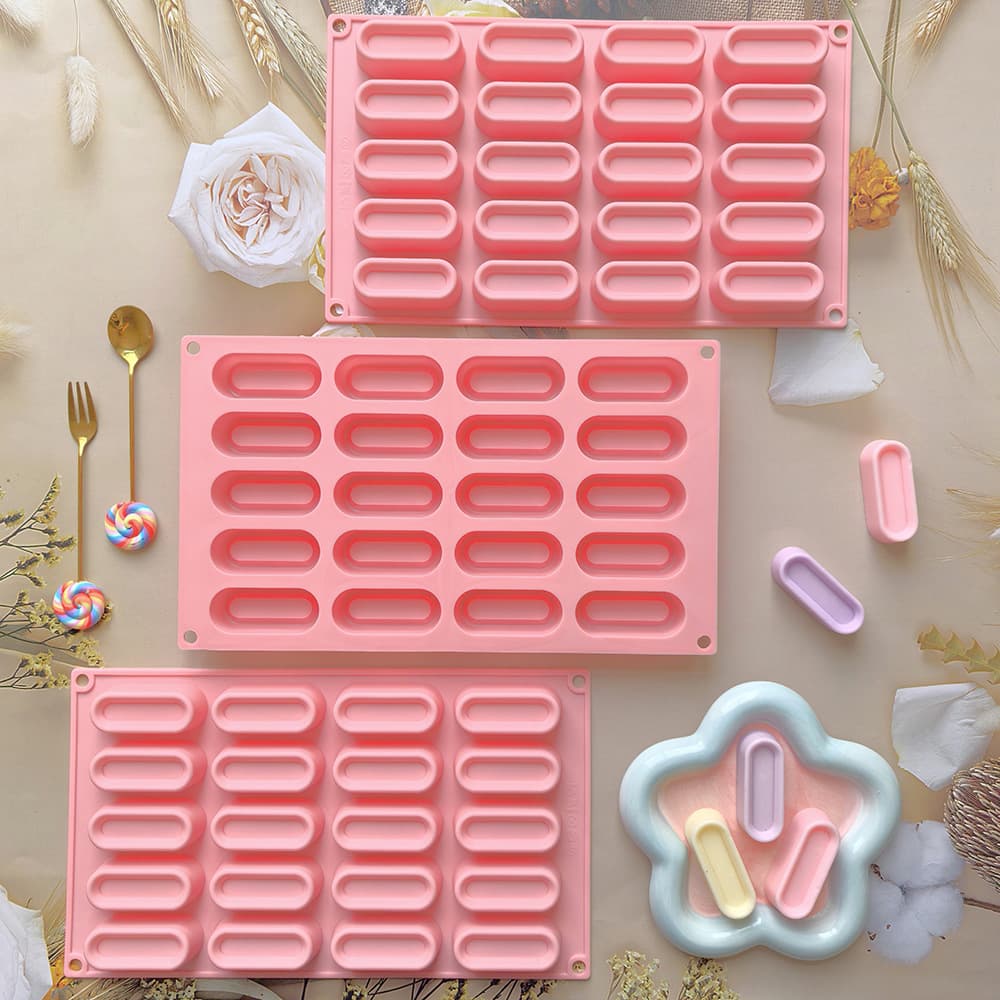 20-Cavity Round Long Strip Cake 585 Silicone Mold DIY Chocolate Mold Baking Cookie Wax Bottle Candy Tool
