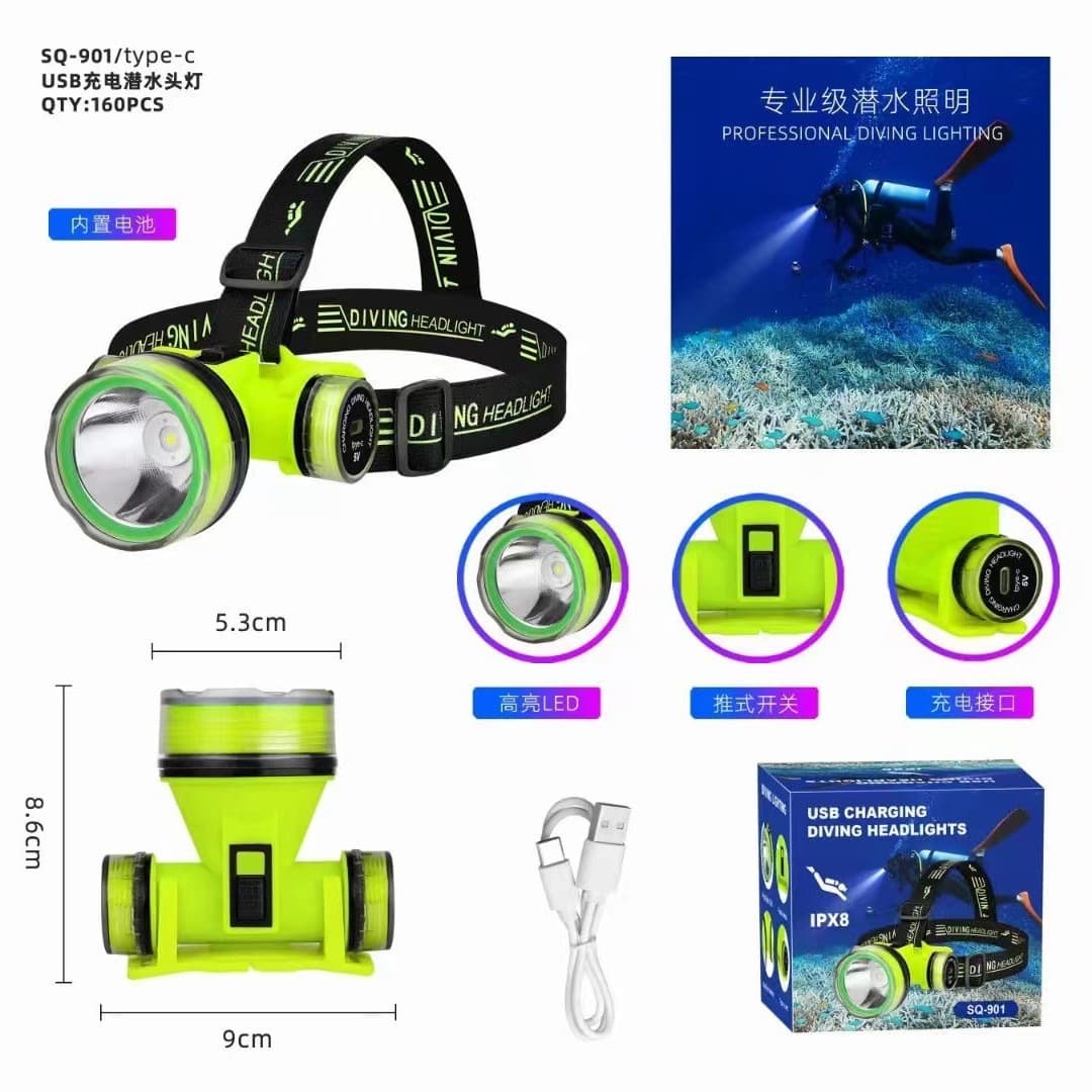New Cross-Border High-Power Diving Headlamp Outdoor Head-Mounted Headlamp Long-Lasting High-Power LED Waterproof Headlamp