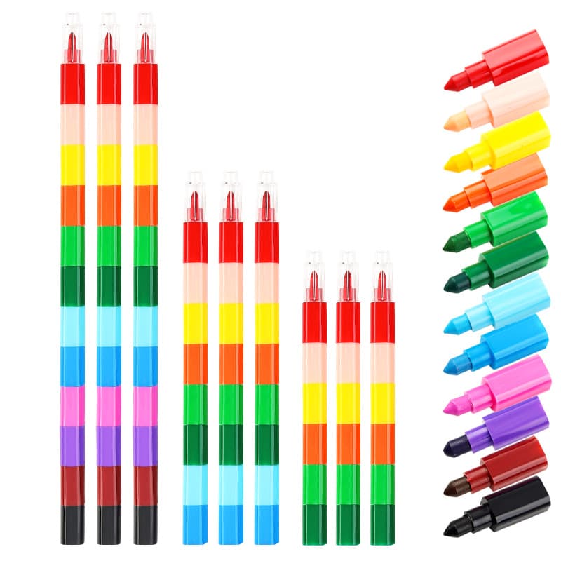 Cross-border 12-color splicing crayons, 8-color round crayons, 6-color oil pastels, colorful pens, student stationery prizes in stock
